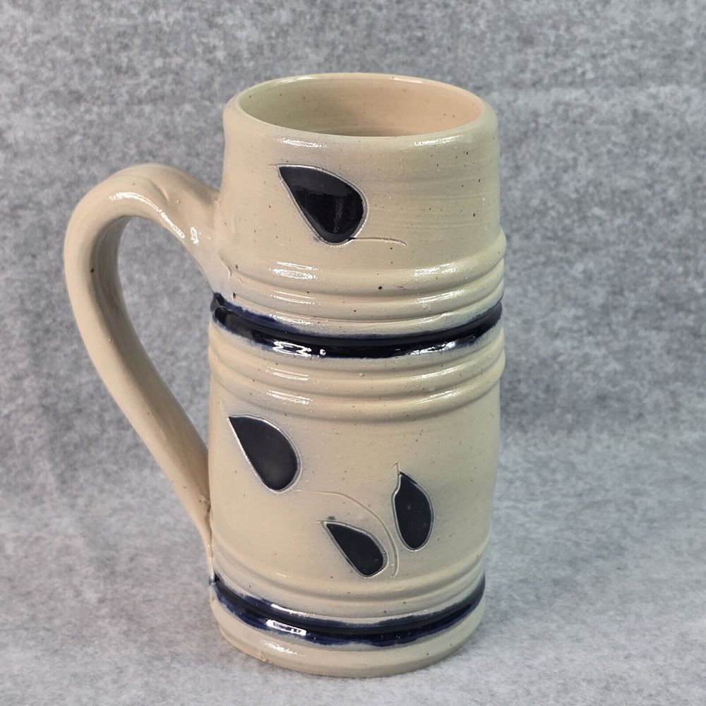 Williamsburg Pottery Hand‎ Thrown Salt Glaze Mug Cup Stein 6in Cobalt Tankard